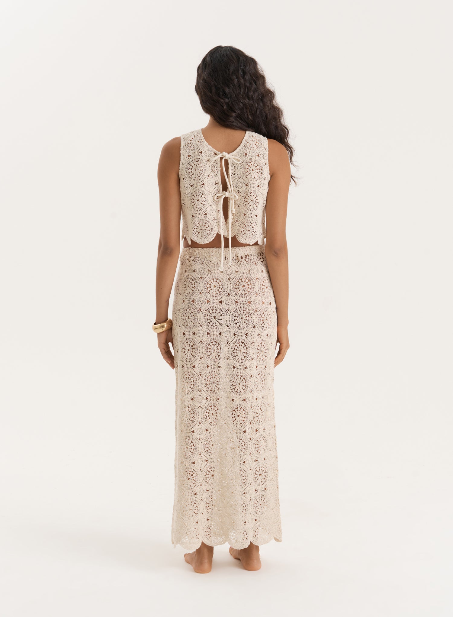 Beige Crochet Maxi Skirt